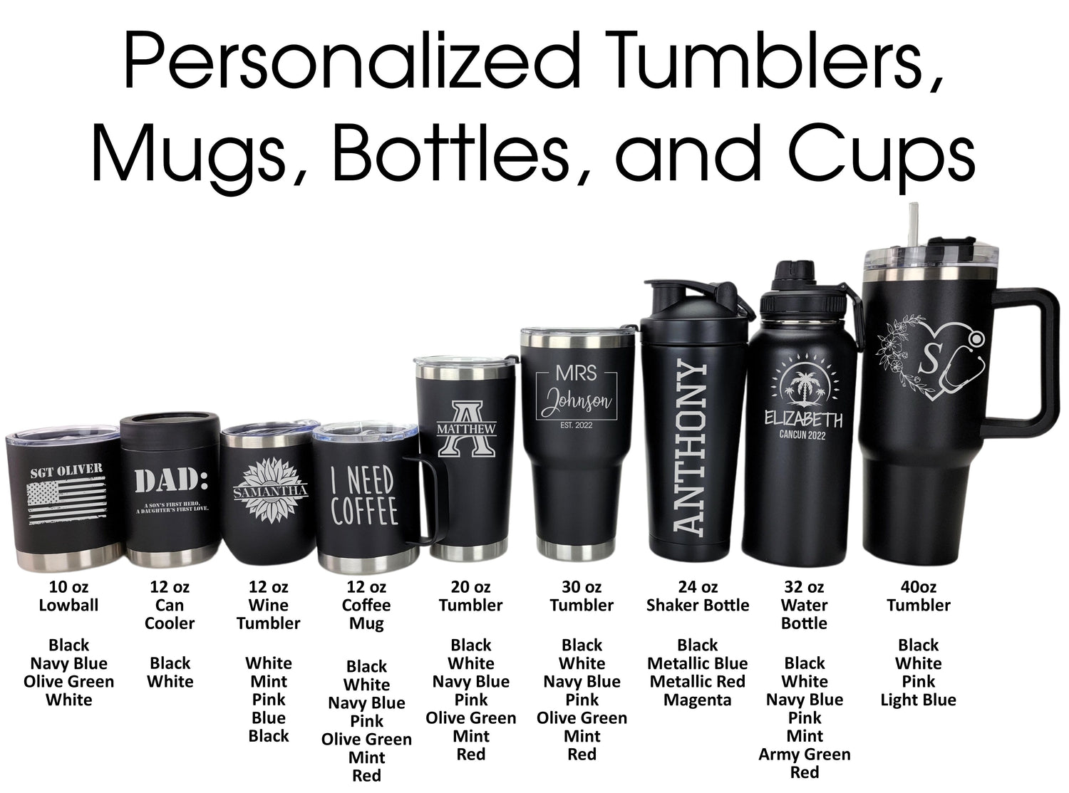 Personalized Custom Engraved Tumblers - Choose from Multiple Sizes - Engraving Options